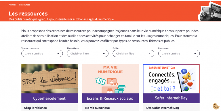 Capture d'écran de la page des ressources du site Internet sans crainte